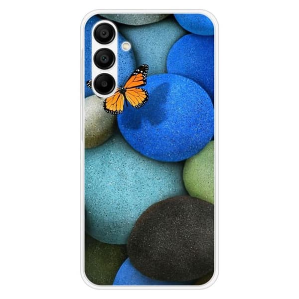 Tryckt silikonfodral som är kompatibelt med Samsung Galaxy A15 Blue Pebble Butterfly
