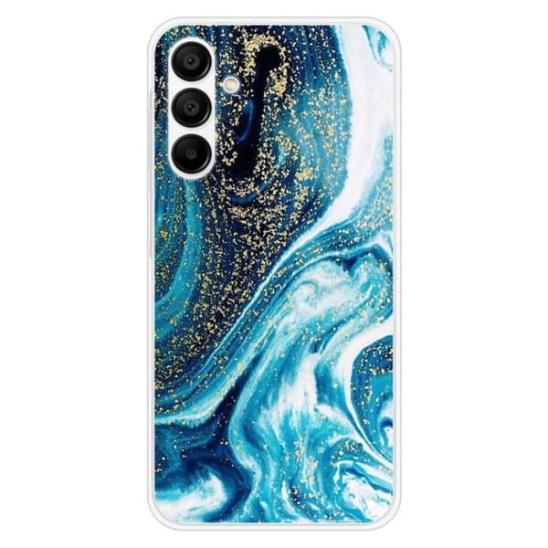 Tryckt silikonfodral som är kompatibelt med Samsung Galaxy A15 Marble Blue Glitter
