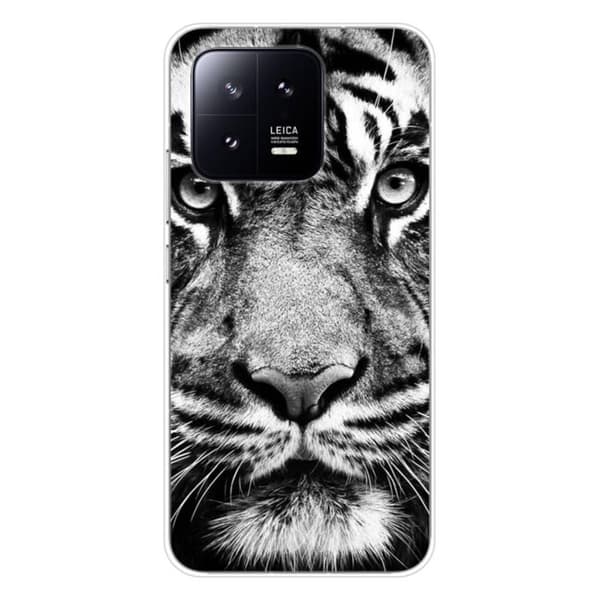 Tryckt silikonfodral som är kompatibelt med Xiaomi 13 Vit och svart tiger