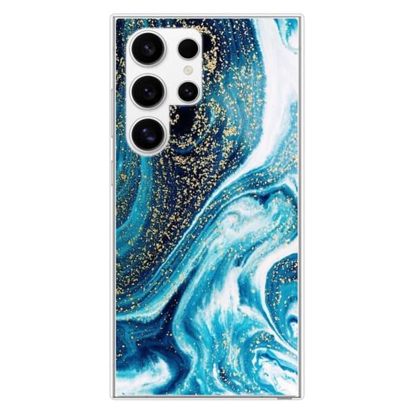 Tryckt silikonfodral som är kompatibelt med Samsung Galaxy S24 Ultra Marble Blue Glitter