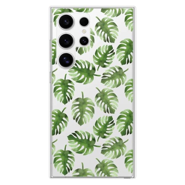 Tryckt silikonfodral som är kompatibelt med Samsung Galaxy S24 Ultra Monstera löv