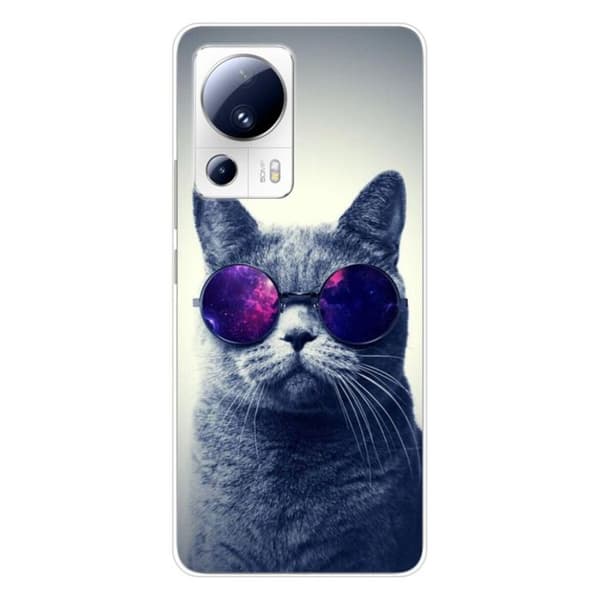 Tryckt silikonfodral kompatibelt med Xiaomi 13 Lite Cat med glasögon