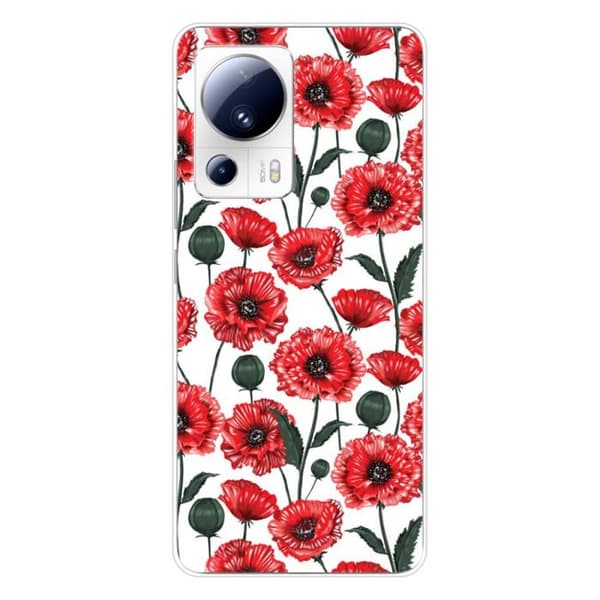 Tryckt silikonfodral som är kompatibelt med Xiaomi 13 Lite Poppy Flowers