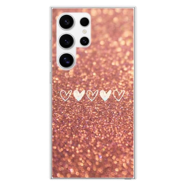 Tryckt silikonfodral som är kompatibelt med Samsung Galaxy S24 Ultra glitterhjärta
