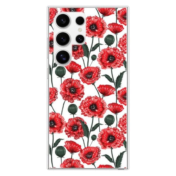 Tryckt silikonfodral som är kompatibelt med Samsung Galaxy S24 Ultra Poppy Flowers