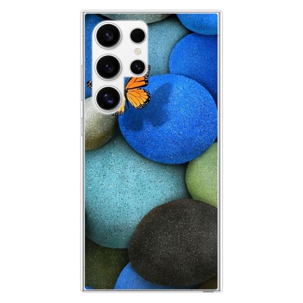 Tryckt silikonfodral som är kompatibelt med Samsung Galaxy S24 Ultra Blue Pebble Butterfly