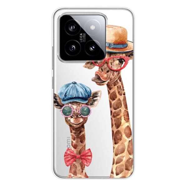 Tryckt silikonfodral som är kompatibelt med Xiaomi 14 Funny Giraffe