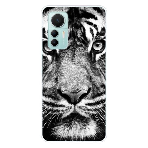 Tryckt silikonfodral som är kompatibelt med Xiaomi Mi 12 Lite Vit och svart tiger