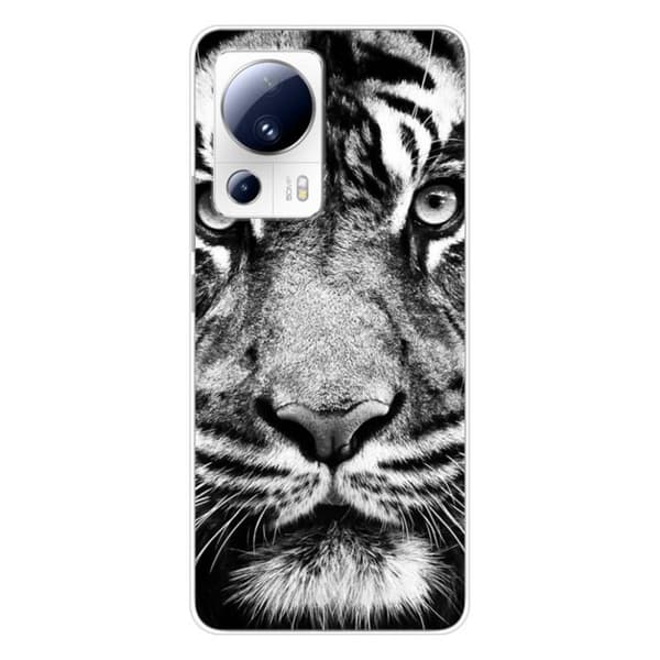 Tryckt silikonfodral som är kompatibelt med Xiaomi 13 Lite Vit och svart tiger