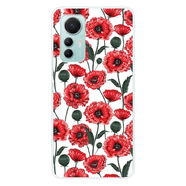 Tryckt silikonfodral som är kompatibelt med Xiaomi Mi 12 Lite Poppy Flowers