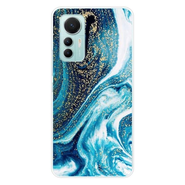 Tryckt silikonfodral som är kompatibelt med Xiaomi Mi 12 Lite Marble Blue Glitter