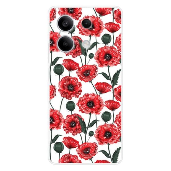 Tryckt silikonfodral som är kompatibelt med Xiaomi Redmi Note 13 5G Poppy Flowers