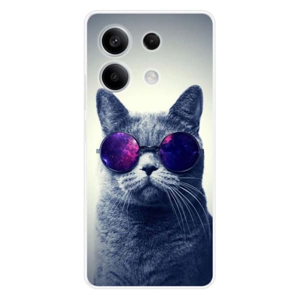 Tryckt silikonfodral kompatibelt med Xiaomi Redmi Note 13 5G Cat med glasögon