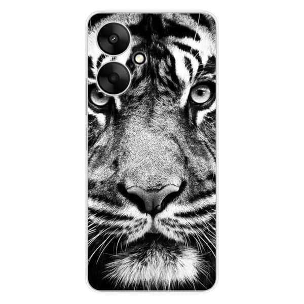 Tryckt silikonfodral som är kompatibelt med Xiaomi Redmi 13C 5G vit och svart tiger