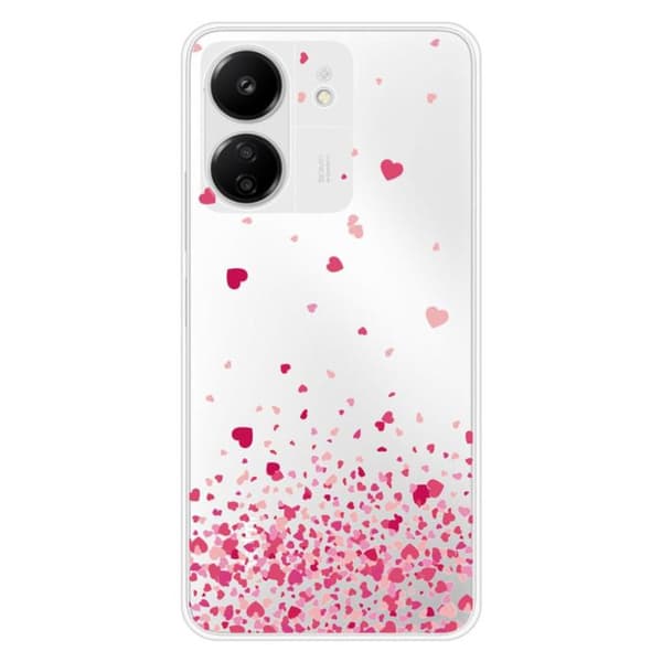 Tryckt silikonfodral som är kompatibelt med Xiaomi Redmi 13C 4G Pink Heart Confetti