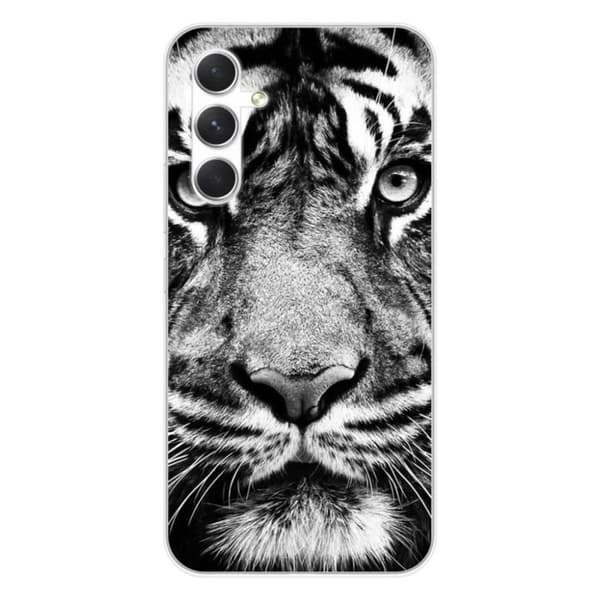 Tryckt silikonfodral som är kompatibelt med Samsung Galaxy A54 5G vit och svart tiger