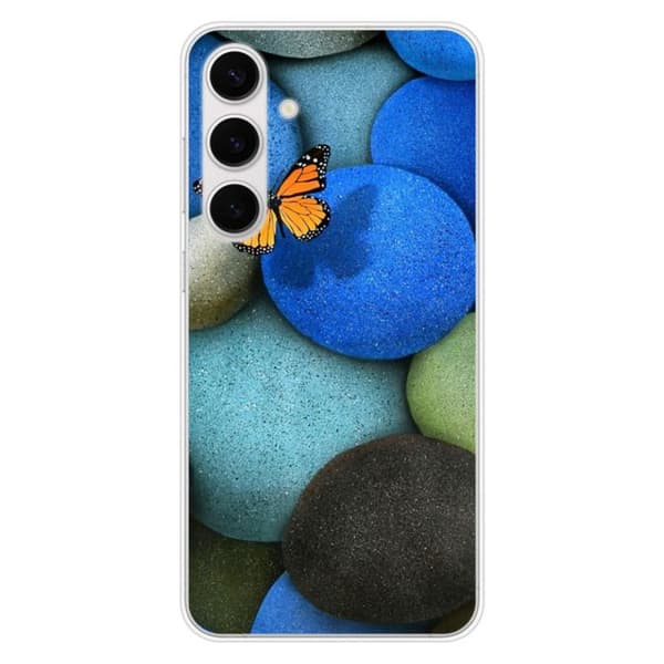 Tryckt silikonfodral som är kompatibelt med Samsung Galaxy S24 FE Blue Pebble Butterfly