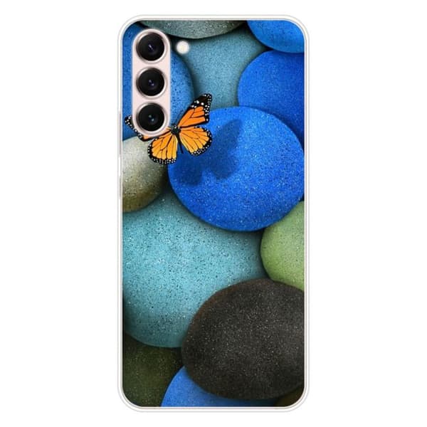 Tryckt silikonfodral som är kompatibelt med Samsung Galaxy S23 Plus Blue Pebble Butterfly