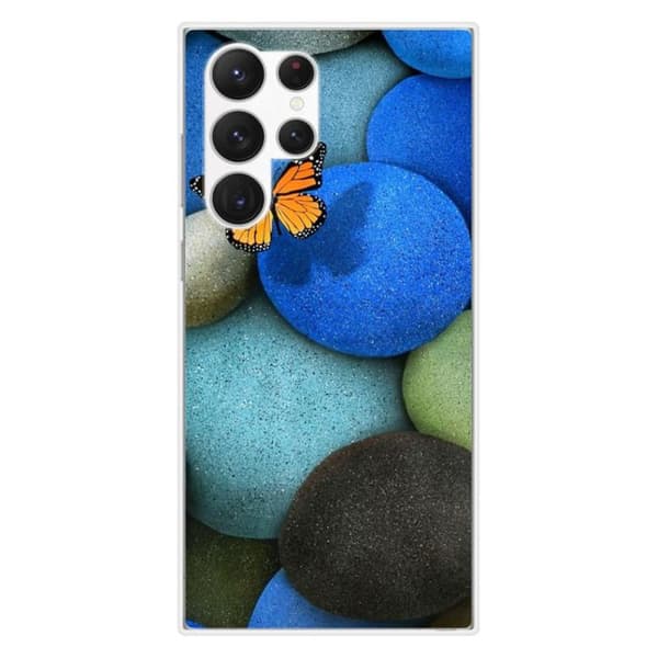 Tryckt silikonfodral som är kompatibelt med Samsung Galaxy S23 Ultra Blue Pebble Butterfly