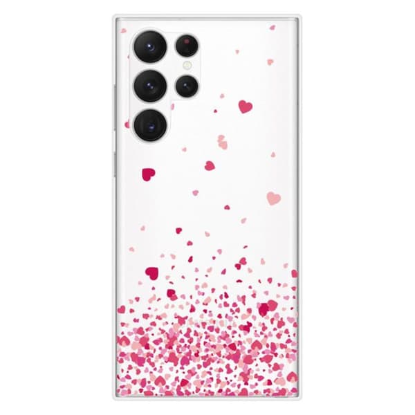 Tryckt silikonfodral som är kompatibelt med Samsung Galaxy S23 Ultra Confetti of Hearts Pink