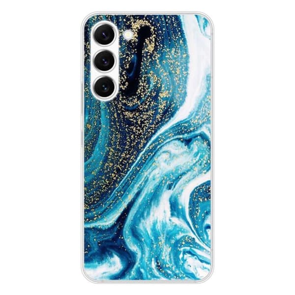 Tryckt silikonfodral som är kompatibelt med Samsung Galaxy S23 Marble Blue Glitter