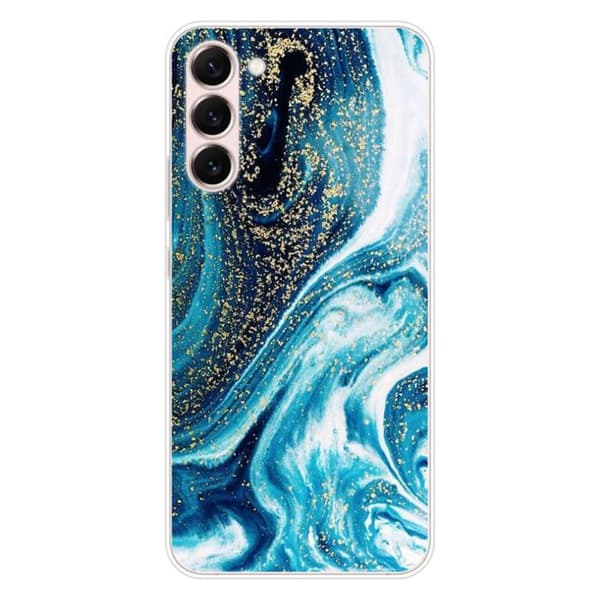 Tryckt silikonfodral som är kompatibelt med Samsung Galaxy S23 Plus Marble Blue Glitter
