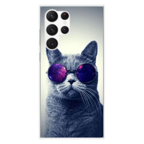 Tryckt silikonfodral kompatibelt med Samsung Galaxy S23 Ultra katt med glasögon