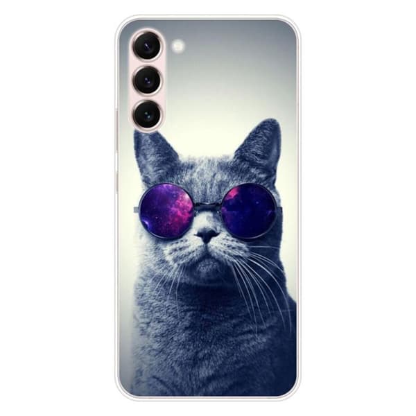 Tryckt silikonfodral kompatibelt med Samsung Galaxy S23 Plus Cat med glasögon