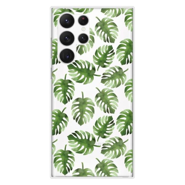 Tryckt silikonfodral som är kompatibelt med Samsung Galaxy S23 Ultra Monstera löv