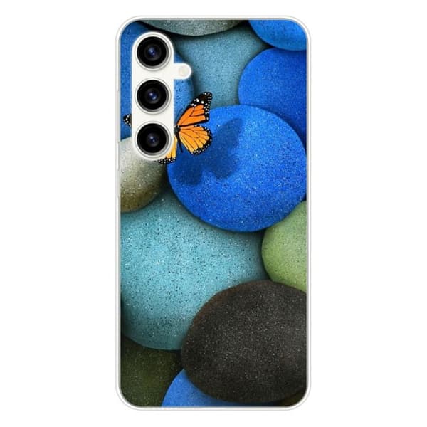 Tryckt silikonfodral som är kompatibelt med Samsung Galaxy S23 FE Blue Pebble Butterfly