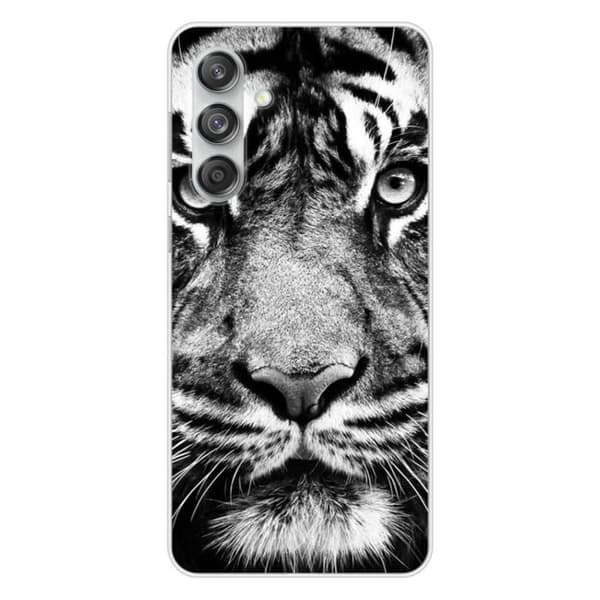 Tryckt silikonfodral som är kompatibelt med Samsung Galaxy M55 5G vit och svart tiger