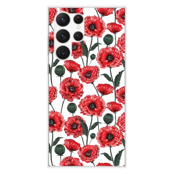 Tryckt silikonfodral som är kompatibelt med Samsung Galaxy S23 Ultra Poppy Flowers
