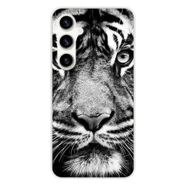 Tryckt silikonfodral som är kompatibelt med Samsung Galaxy S23 FE Vit och svart tiger