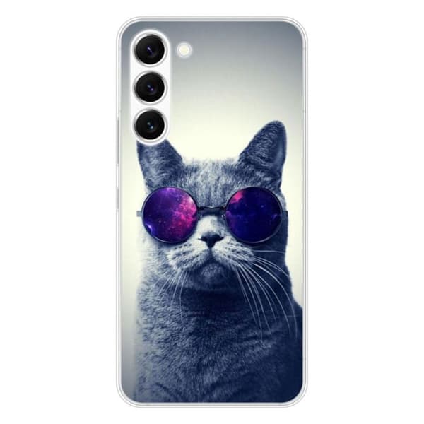 Tryckt silikonfodral kompatibelt med Samsung Galaxy S23 Cat med glasögon
