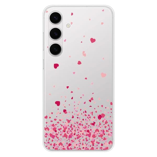 Tryckt silikonfodral som är kompatibelt med Samsung Galaxy S24 FE Pink Heart Confetti