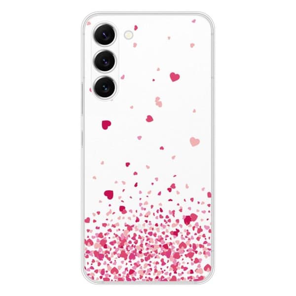Tryckt silikonfodral som är kompatibelt med Samsung Galaxy S23 Confetti of Hearts Pink