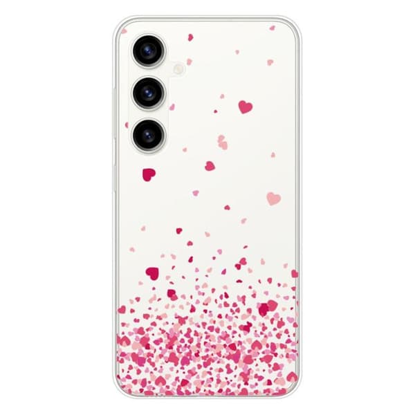 Tryckt silikonfodral som är kompatibelt med Samsung Galaxy S23 FE Pink Heart Confetti