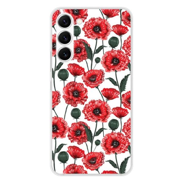 Tryckt silikonfodral som är kompatibelt med Samsung Galaxy S23 Poppy Flowers