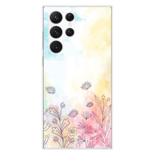 Tryckt silikonfodral som är kompatibelt med Samsung Galaxy S23 Ultra Watercolor blommor