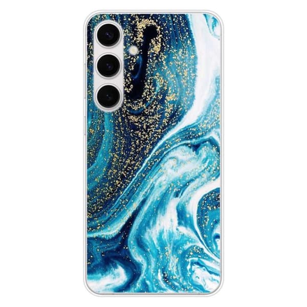 Tryckt silikonfodral som är kompatibelt med Samsung Galaxy S24 FE Marble Blue Glitter