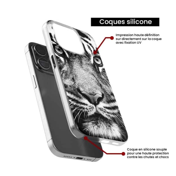 Tryckt silikonfodral som är kompatibelt med Google Pixel 7a White och black tiger