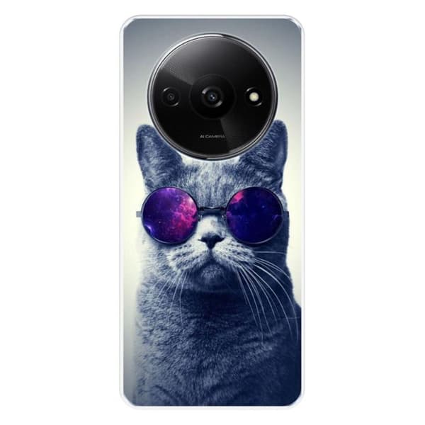 Tryckt silikonfodral kompatibelt med Xiaomi Redmi A3 4G Cat med glasögon