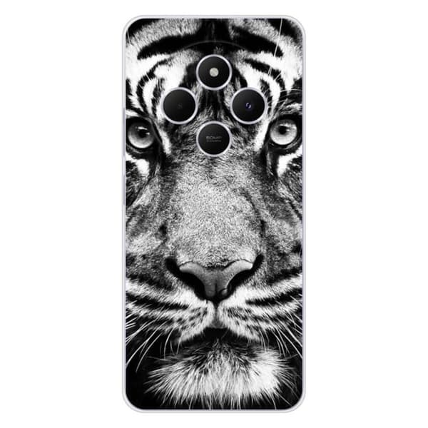 Tryckt silikonfodral som är kompatibelt med Xiaomi Redmi 14C 4G vit och svart tiger