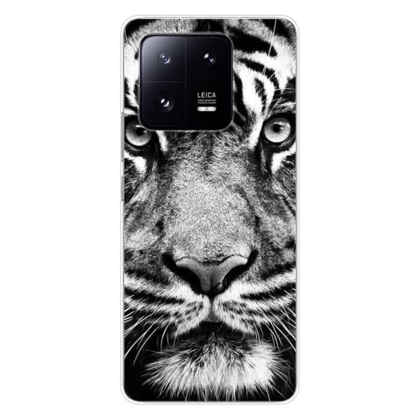 Tryckt silikonfodral som är kompatibelt med Xiaomi 13 Pro vit och svart tiger