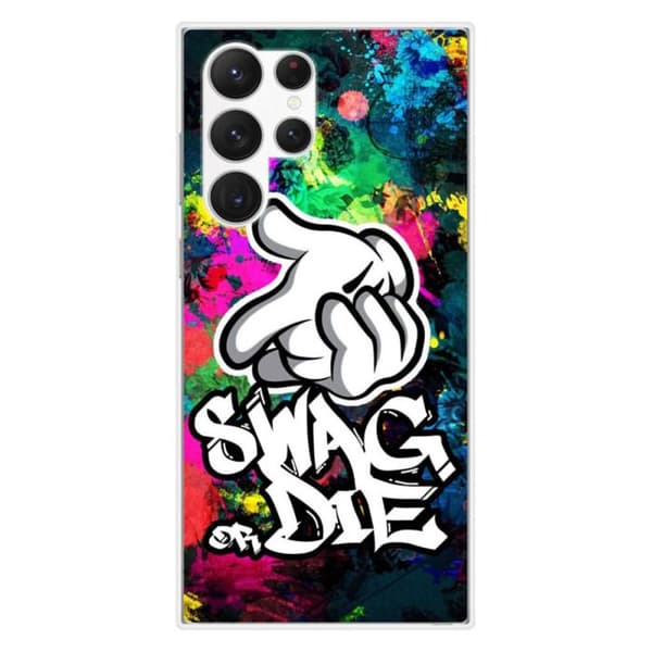 Tryckt silikonfodral som är kompatibelt med Samsung Galaxy S23 Ultra Swag or die