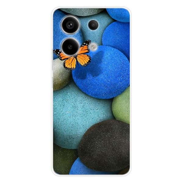 Tryckt silikonfodral kompatibelt med Xiaomi Redmi Note 13 Pro 5G Blue Pebble Butterfly