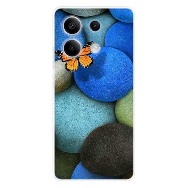 Tryckt silikonfodral kompatibelt med Xiaomi Redmi Note 13 5G Blue Pebble Butterfly