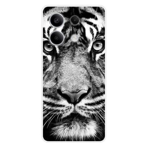 Tryckt silikonfodral som är kompatibelt med Xiaomi Redmi Note 13 5G vit och svart tiger