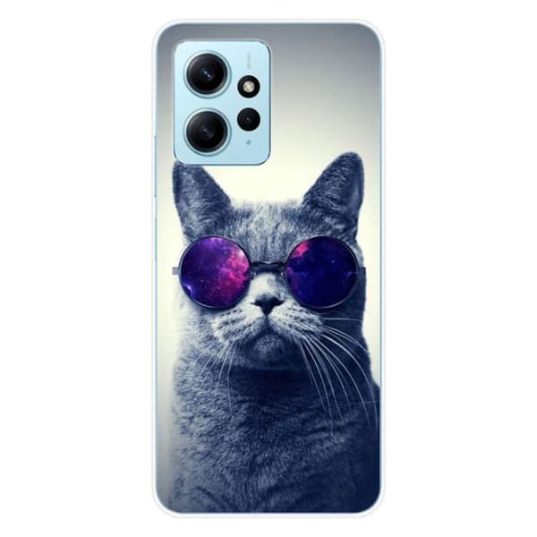 Tryckt silikonfodral kompatibelt med Xiaomi Redmi Note 12 4G Cat med glasögon