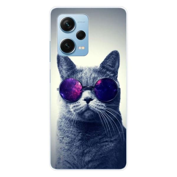 Tryckt silikonfodral kompatibelt med Xiaomi Redmi Note 12 Pro Plus Cat med glasögon